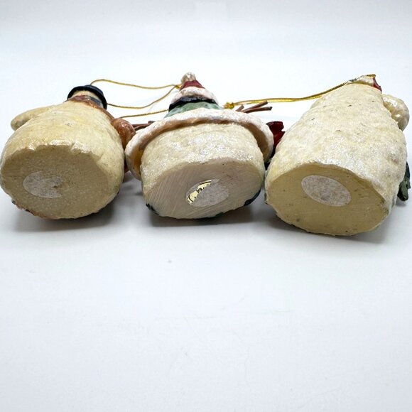 Set Of 3 Hand-Painted Snowman Christmas Ornaments Glitter Accents Hanging String - Picture 11 of 11